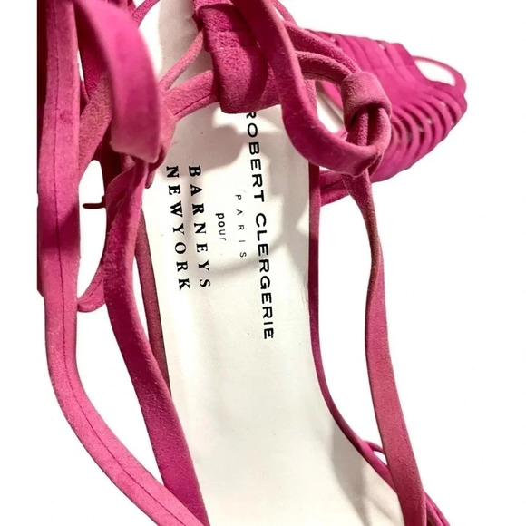 Robert Clergerie Pink Suede Wrap Up Gladiator Lace Wedges - Picture 5 of 6